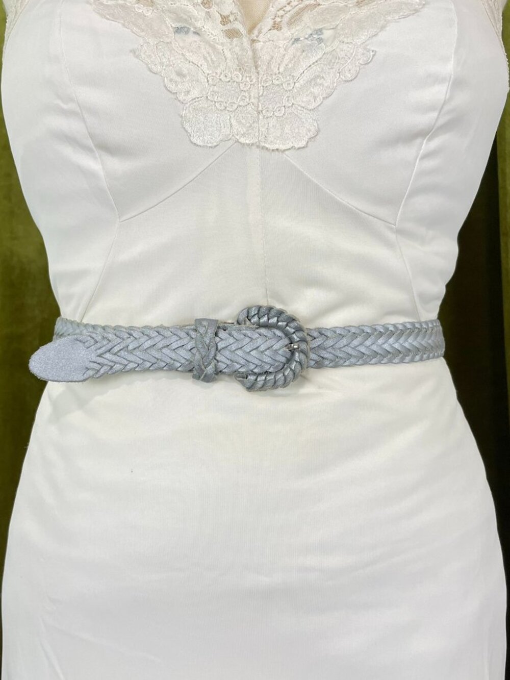 Vintage Capezio Silver Leather Braided Belt, Up to 32"